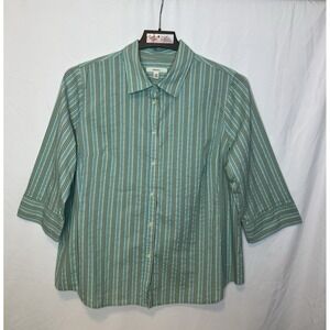 Merona Womens 24W Plus Button Up Shirt Multicolor Striped 3/4 Sleeve Stretch Top